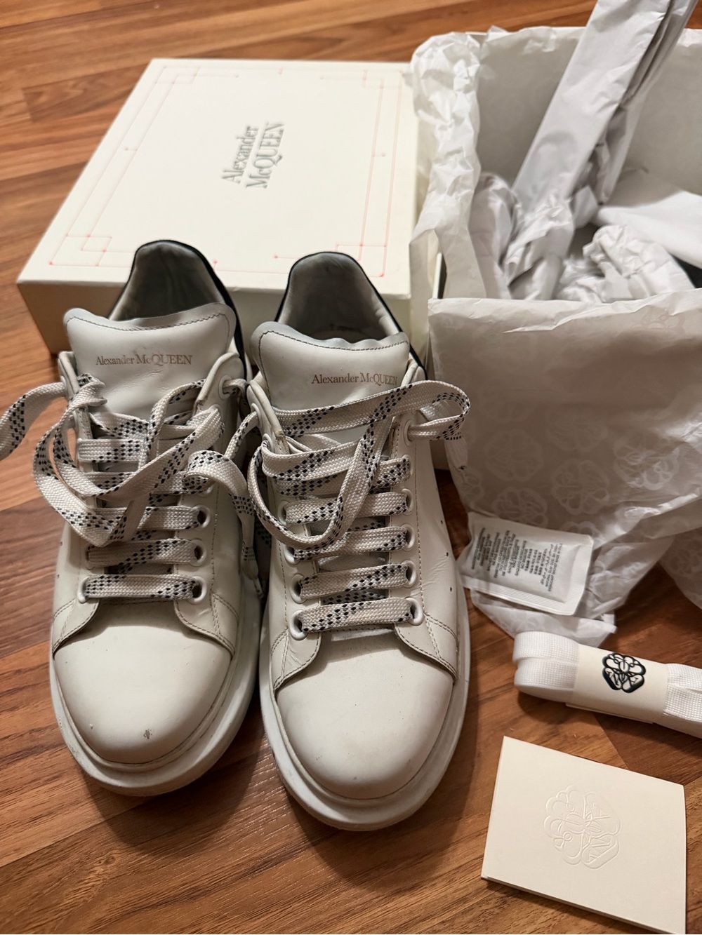 Alexander McQueen White Leather Sneakers with Black-Patterned Laces